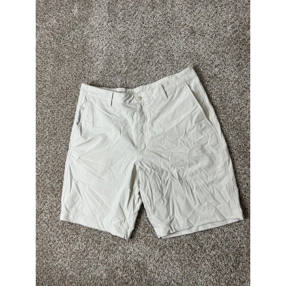 FootJoy FJ Performance Golf Shorts Mens 34 Beige Stone Flat Front Polyester